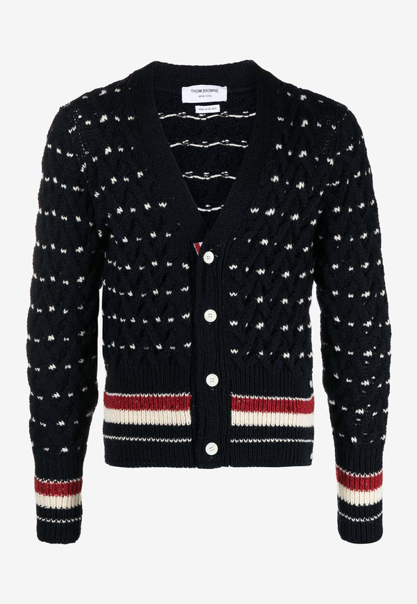 Thom Browne RWB Stripe Cable Knit Cardigan Navy MKC542BY1506_415