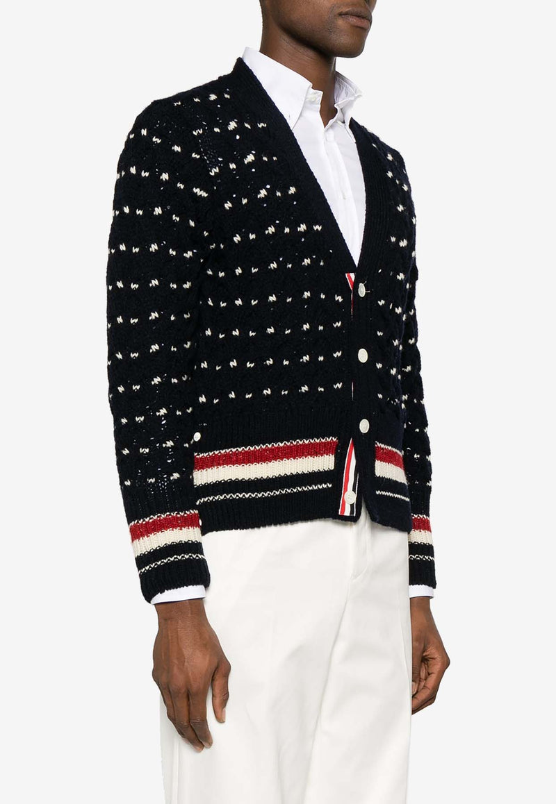 Thom Browne RWB Stripe Cable Knit Cardigan Navy MKC542BY1506_415