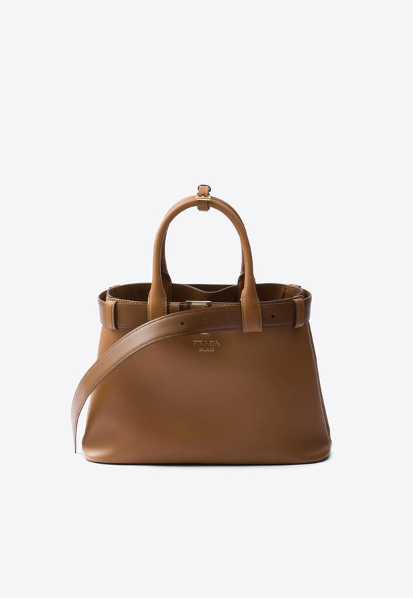 Prada Medium Logo Leather Top Handle Bag Brown 1BA434VOBO2CY9_F03BH