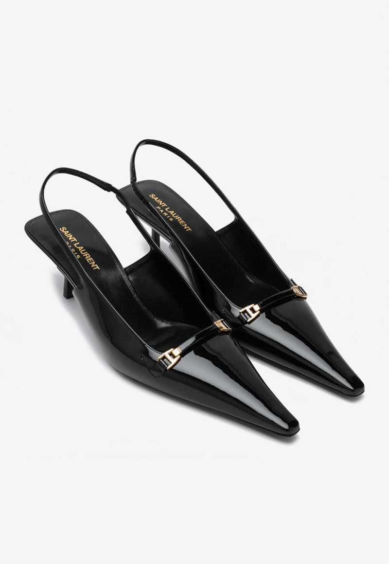 Saint Laurent Carine 55 Patent Leather Slingabck Pumps Black 7893911TVAN/O_YSL-1000