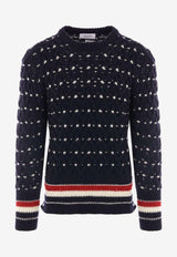 Thom Browne Donegal Cable-Knit Crewneck Sweater Blue MKA510BY1506_415