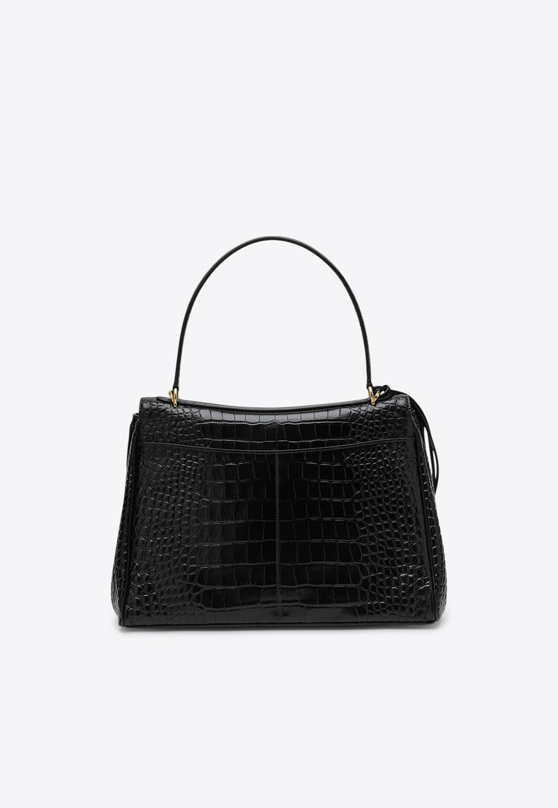 Balenciaga Medium Rodeo Croc-Embossed Leather Tote Bag  Black 7897722AA5L/R_BALEN-1000