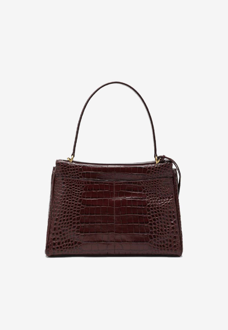Balenciaga Medium Rodeo Croc-Embossed Shoulder Bag Burgundy 7897722AA5L/R_BALEN-6036