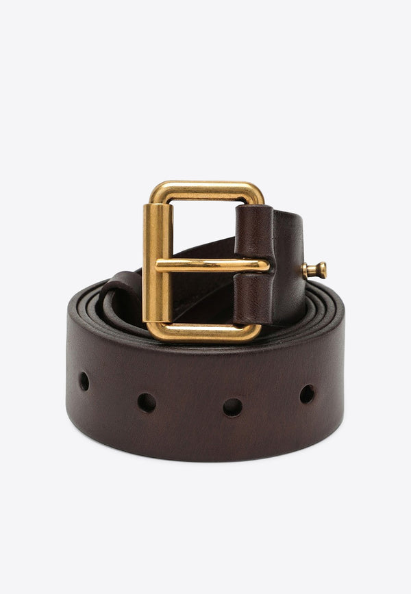 Saint Laurent Motorcycle Calf Leather Belt Brown 789913AAC5S/O_YSL-2281