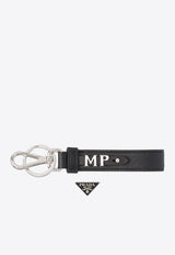 Prada Logo Plaque Leather Keychain Black 2PP68T053_F0002