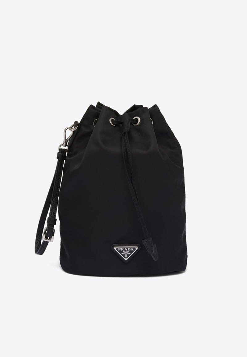 Prada Re-Nylon Logo Plaque Pouch Bag Black 1NS369R067_F0002