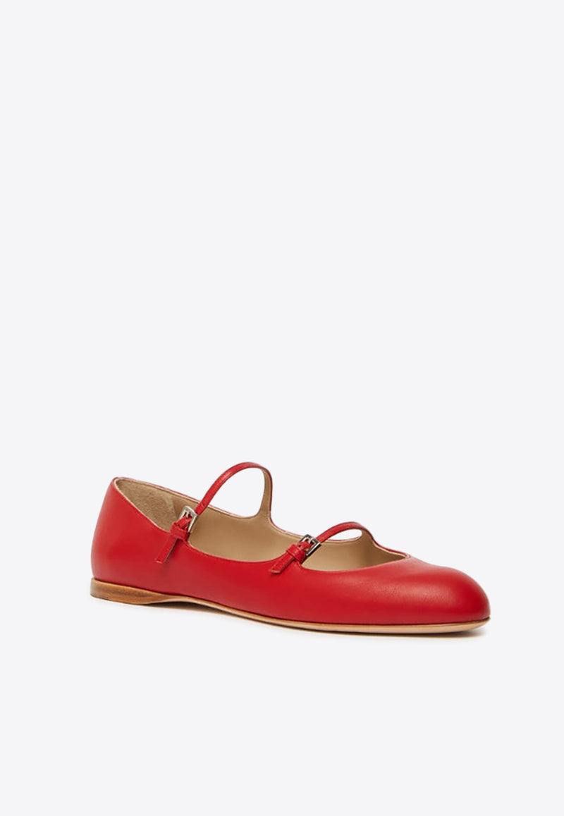 Max Mara Circus Double-Strap Nappa Leather Ballet Flats Red 2424526011600CIRCUS_064