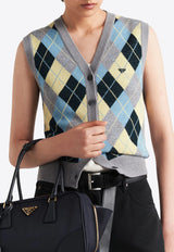 Prada Argyle Intarsia Knit Wool Vest Gray P29B39SOOO15I3_F0031