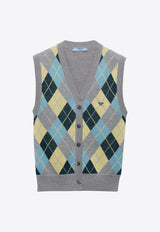 Prada Argyle Intarsia Knit Wool Vest Gray P29B39SOOO15I3_F0031