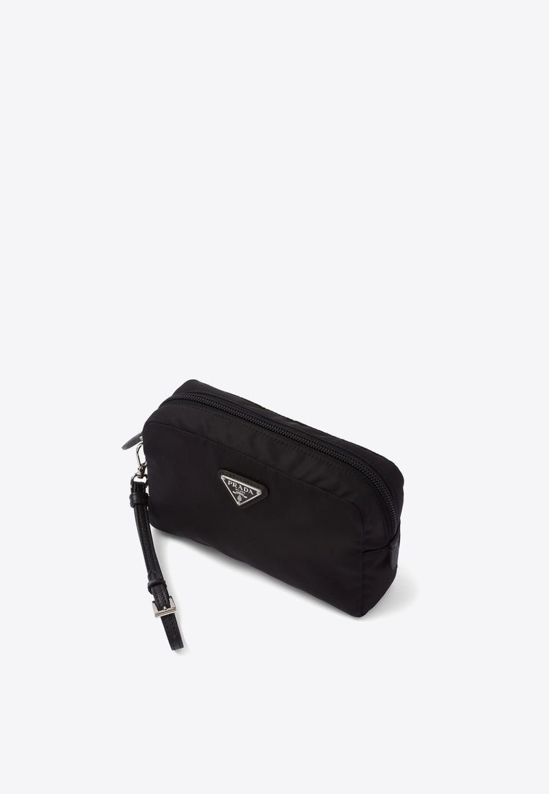 Prada Re-Nylon Logo Plaque Pouch Bag Black 1NS021R067_F0002