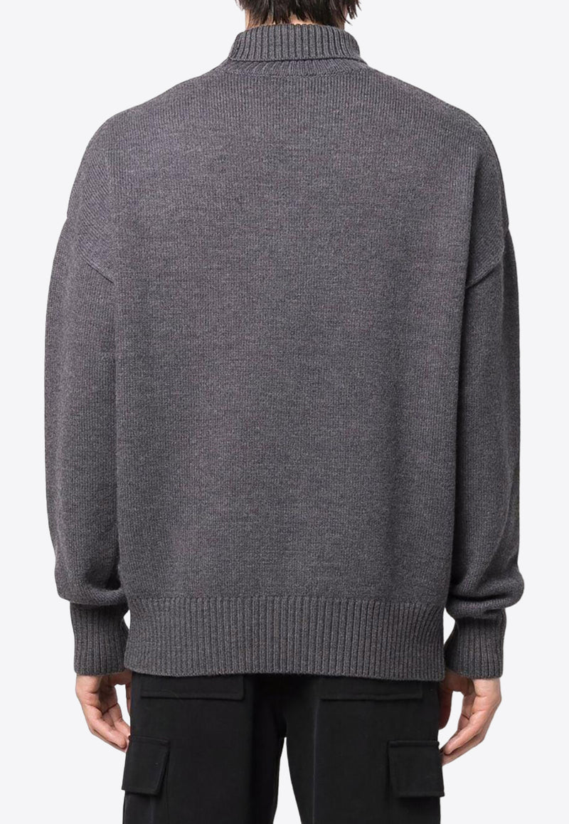 AMI PARIS Ami De Coeur Mock-Neck Wool Sweater Gray UKS402018_067