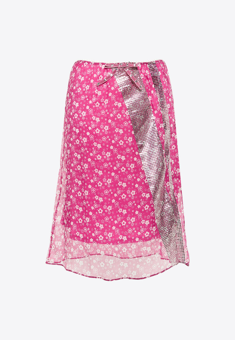 CORMIO Tara Floral Print Chiffon Midi Skirt Pink TARA_FUCSIA