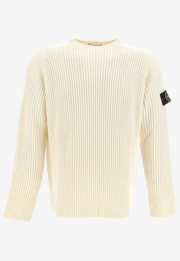Stone Island Logo Patch Knitted Wool Sweater Cream 7915538C2_000_V0099