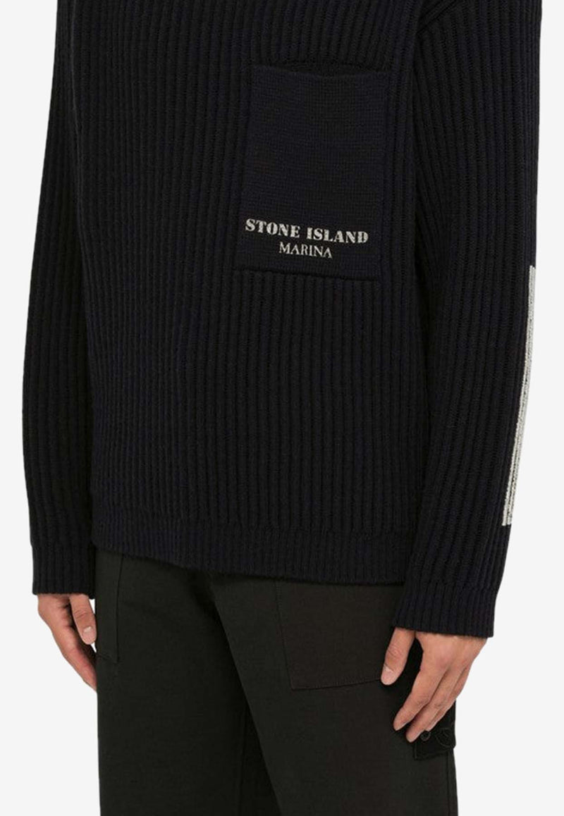 Stone Island Turtleneck Ribbed Sweater in Wool Blue 7915543XA/N_STONE-V0020