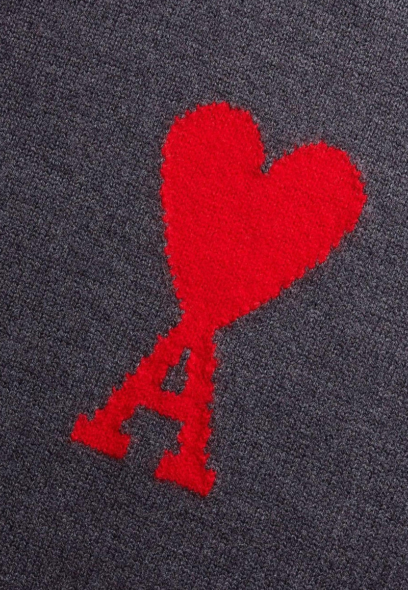 AMI PARIS Logo Intarsia Wool Sweater Gray UKS002018_067