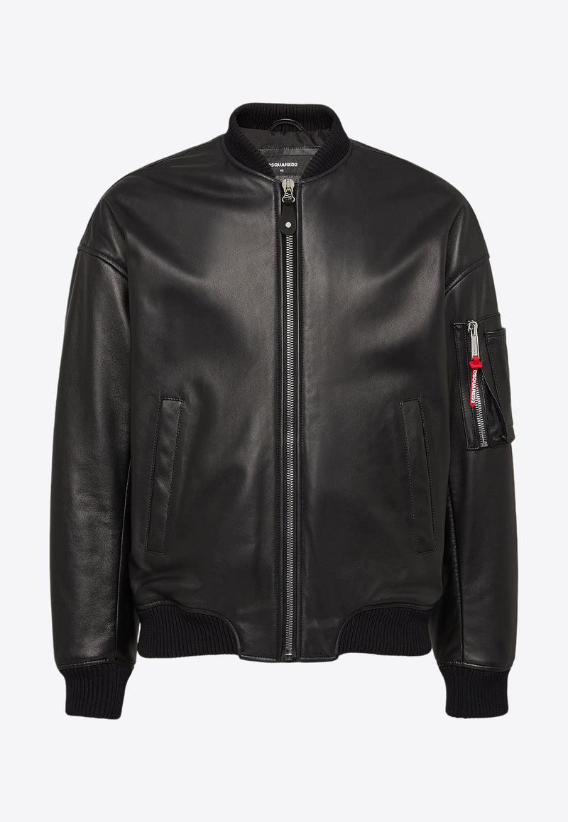 Dsquared2 Leather Bomber Jacket Black S74AM1502SY1602_900