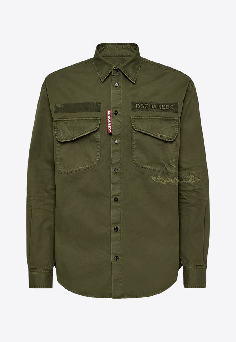 Dsquared2 Logo Embroidered Shirt Military Green S74DM0875S78205_695