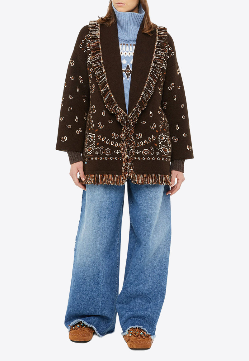 Alanui Bandana Fringed Cashmere Cardigan Brown LWHB064E24KNI002_6E61