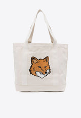 Maison Kitsuné Fox Logo Print Canvas Tote Bag Ecru LW05101WW0050_P700