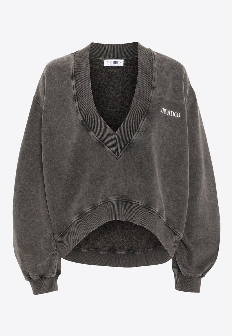 The Attico V-neck Faded Cropped Sweatshirt Black 247WCF10JF03_615