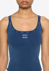 Miu Miu Logo Embroidered Rib Knit Tank Top Blue MMV217SOOO1468_F0008