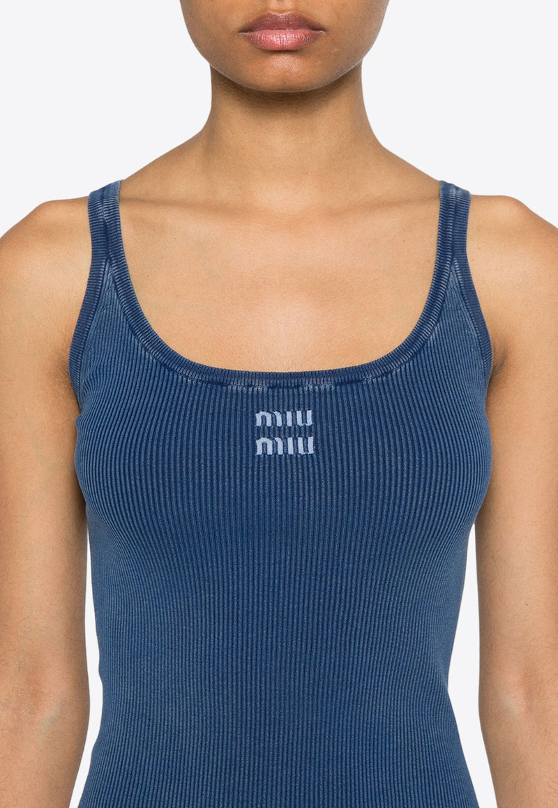 Miu Miu Logo Embroidered Rib Knit Tank Top Blue MMV217SOOO1468_F0008