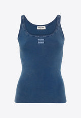 Miu Miu Logo Embroidered Rib Knit Tank Top Blue MMV217SOOO1468_F0008