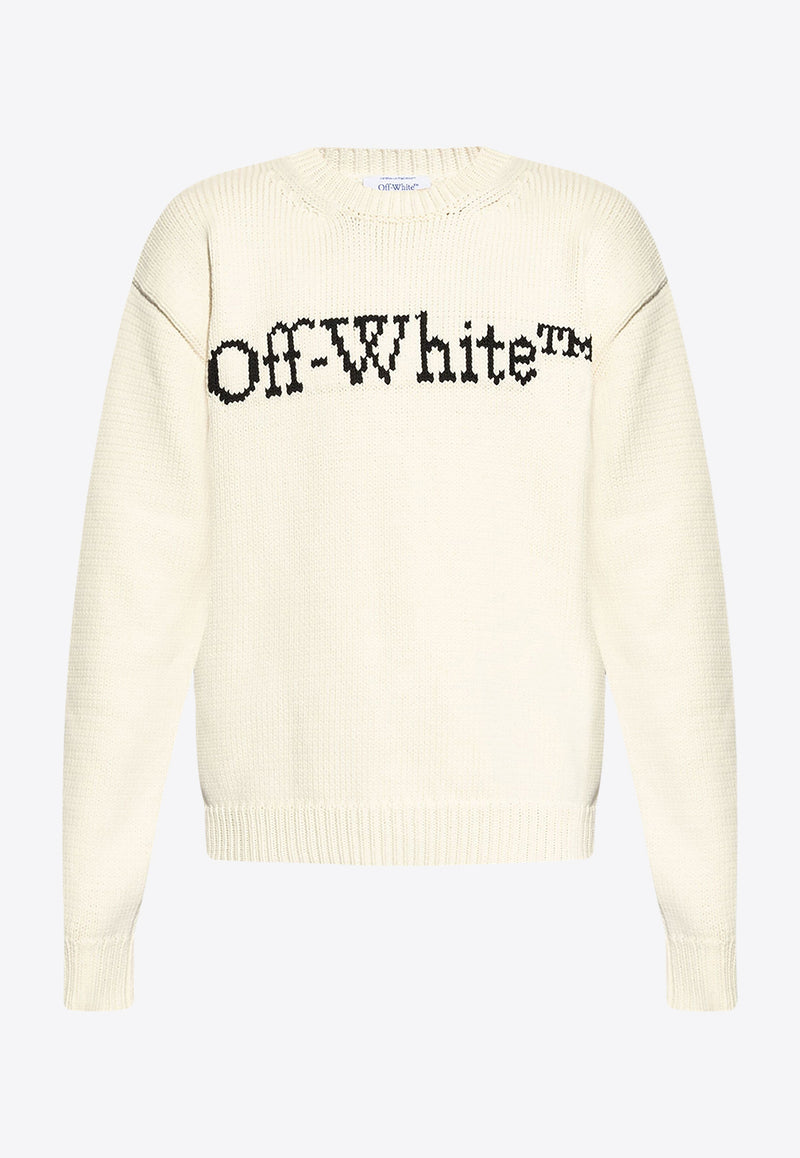 Off-White Logo Intarsia Knitted Sweater Cream OMHE167C99KNI001_6110
