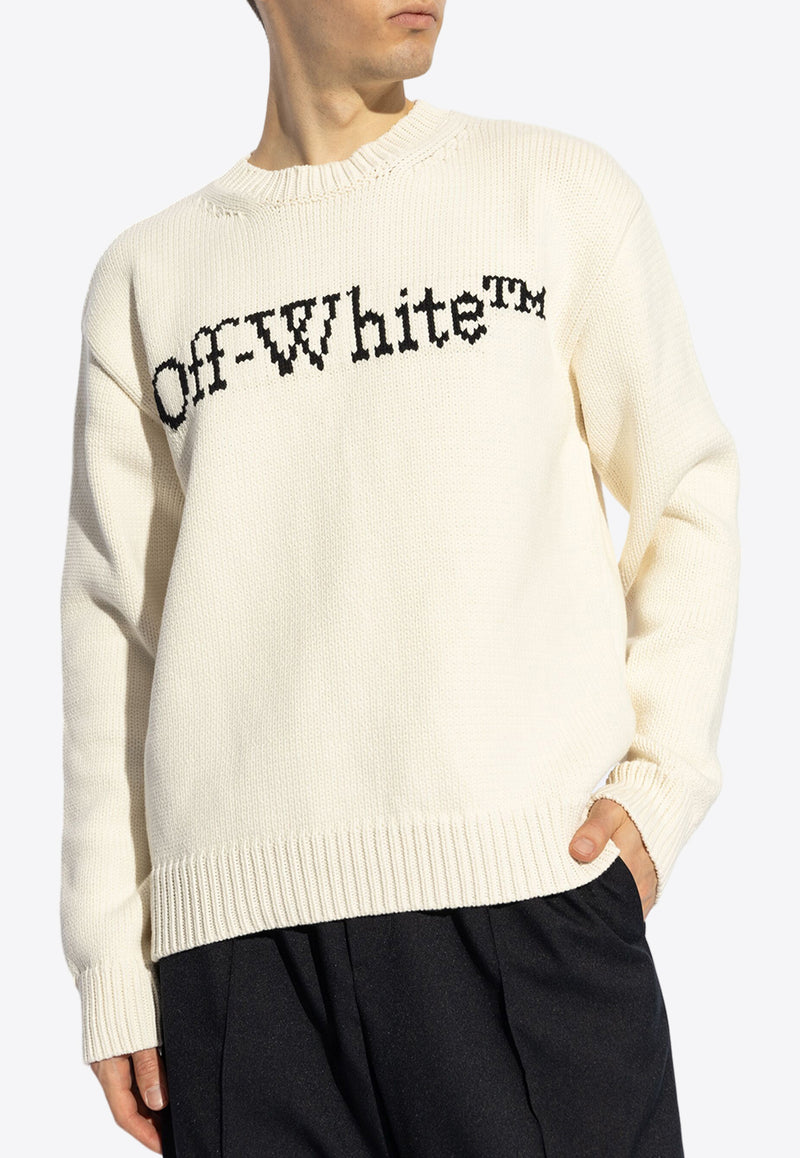 Off-White Logo Intarsia Knitted Sweater Cream OMHE167C99KNI001_6110