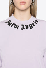Palm Angels Neck Logo Cropped T-shirt Lilac PWAA020F24JER001_3610