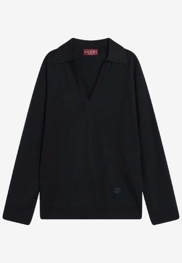 Gucci Logo-Embroidered V-neck Sweater 793883XKFA8/R_GUC-4215