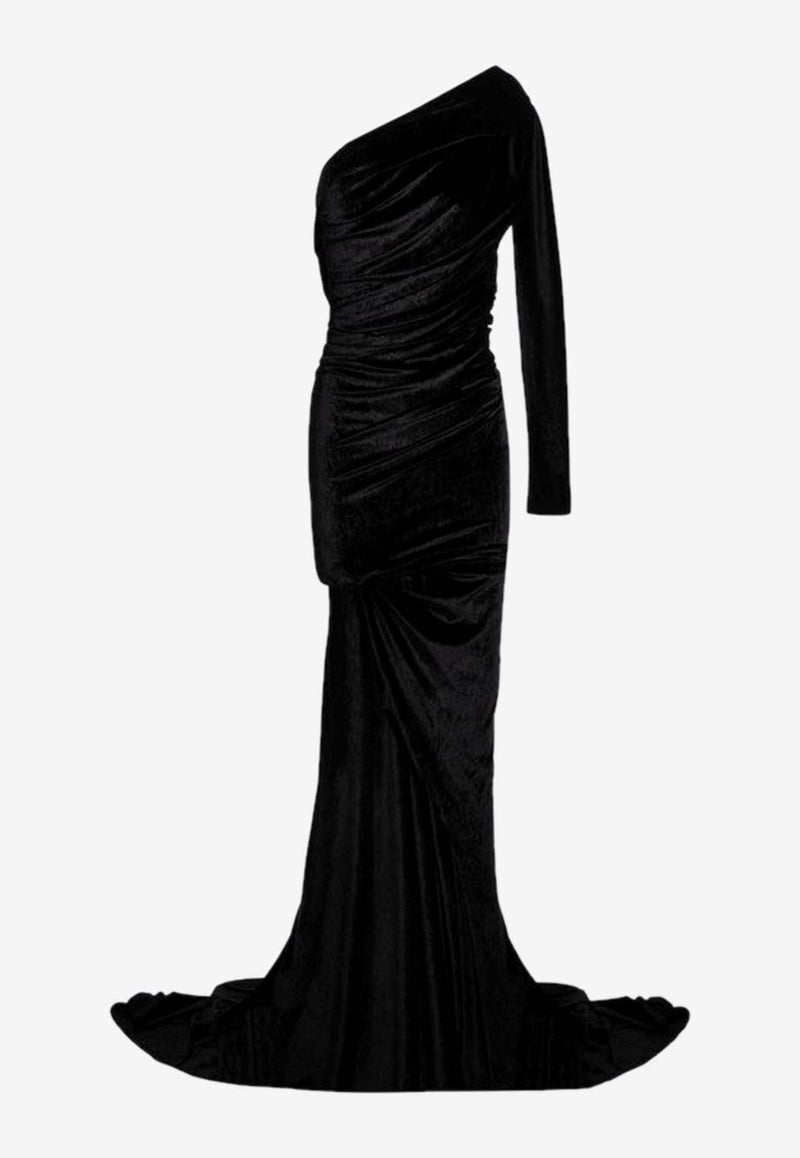 Balenciaga Asymmetric Draped Velvet Gown 794443TKQ22/P_BALEN-1000 Black