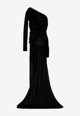 Balenciaga Asymmetric Draped Velvet Gown 794443TKQ22/P_BALEN-1000 Black