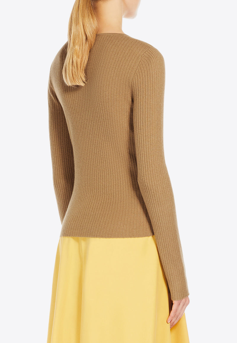 Max Mara Urlo Deep V-neck Sweater Camel 2421366111650URLO_003