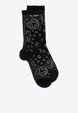 Alanui Bandana Print Ribbed Socks Black LWRA007E24KNI001_1084