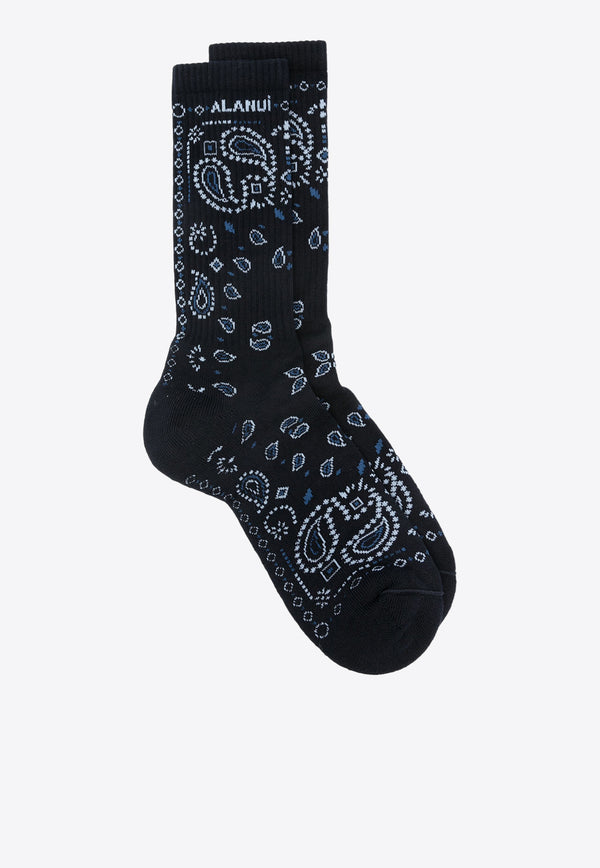 Alanui Bandana Print Ribbed Socks Midnight Blue LWRA007E24KNI001_4634