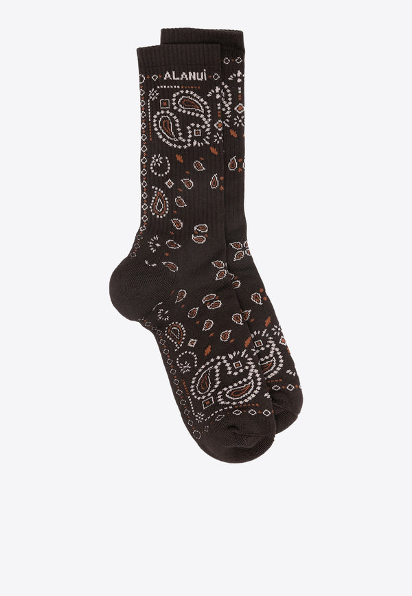 Alanui Bandana Print Ribbed Socks Brown LWRA007E24KNI001_6E03