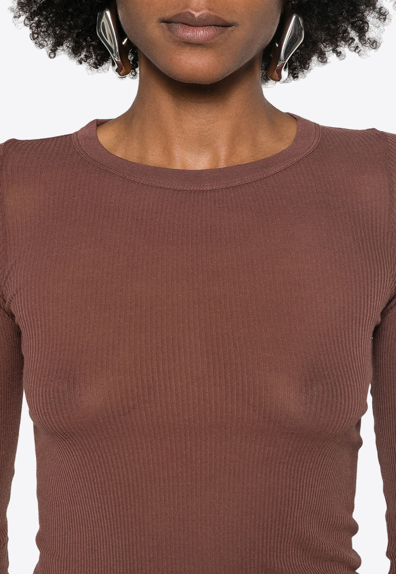 Rick Owens Ribbed Long-Sleeved Top Brown RP02D3202RC_93