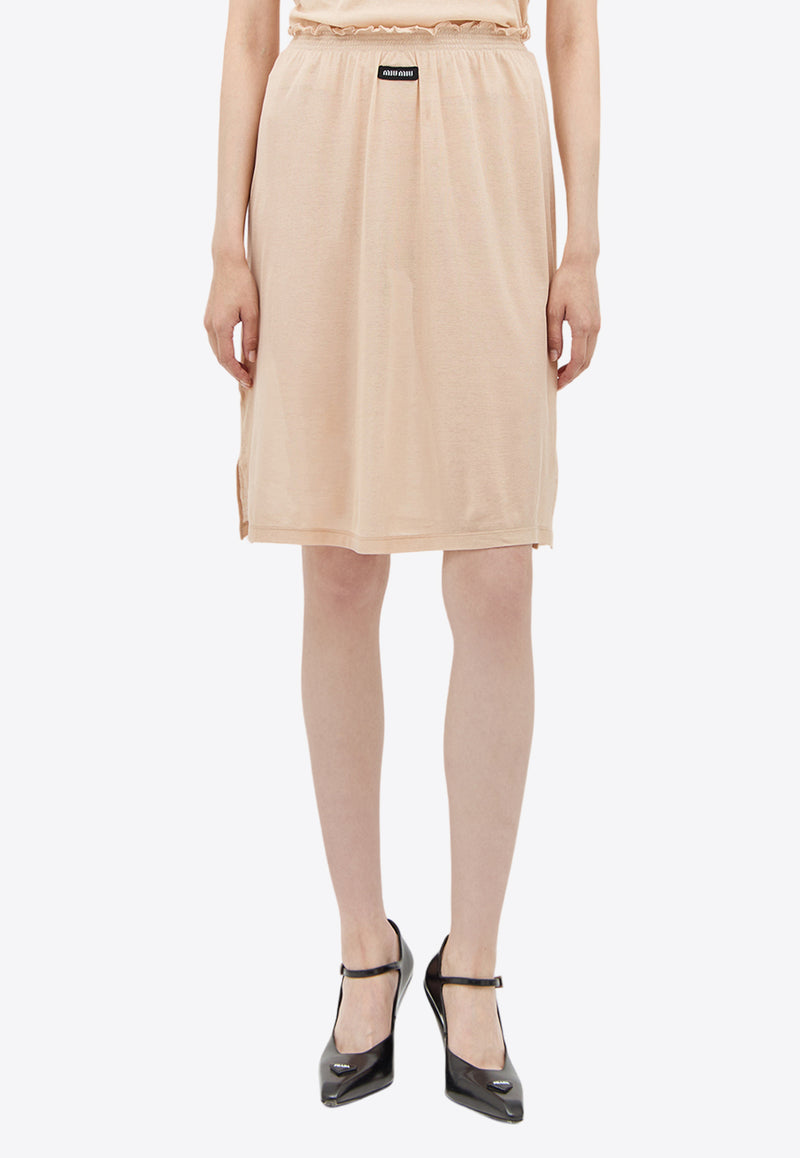 Miu Miu Logo Ribbed Midi Skirt Beige MJD192S23113VO_F0770