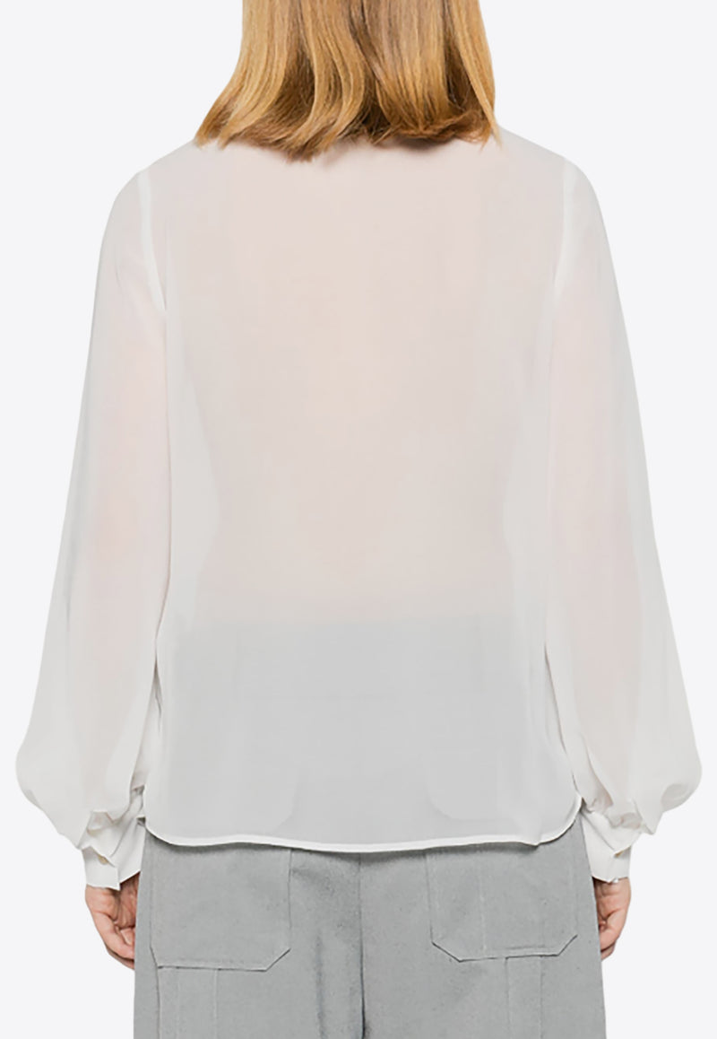 P.A.R.O.S.H Polidori Tied-Neck Sheer Blouse Cream D313050POLIDORI24W_002