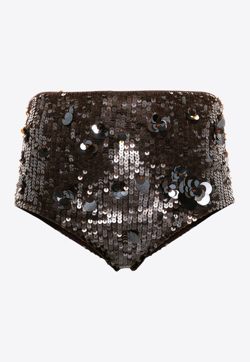 P.A.R.O.S.H Glow Sequined High-Cut Mini Shorts Brown D210570GLOW_008