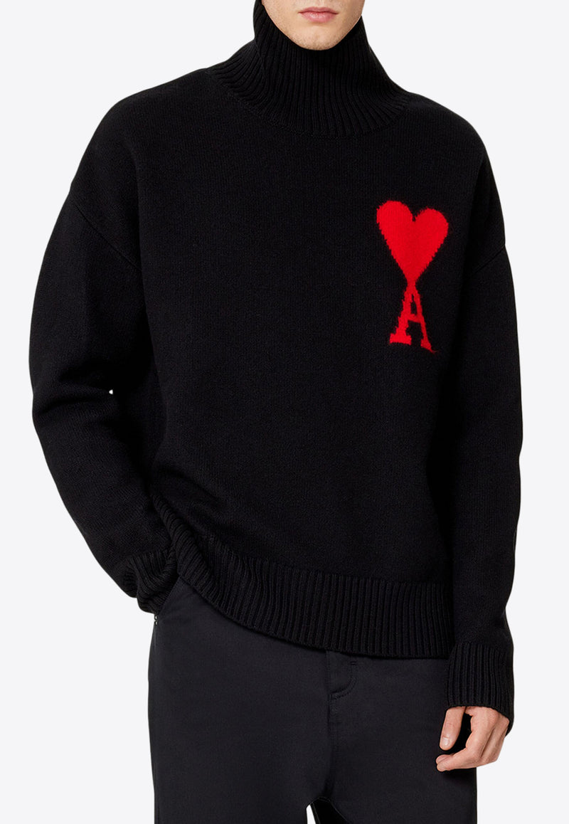 AMI PARIS Ami De Coeur Turtleneck Wool Sweater Black BFUKS402018_009