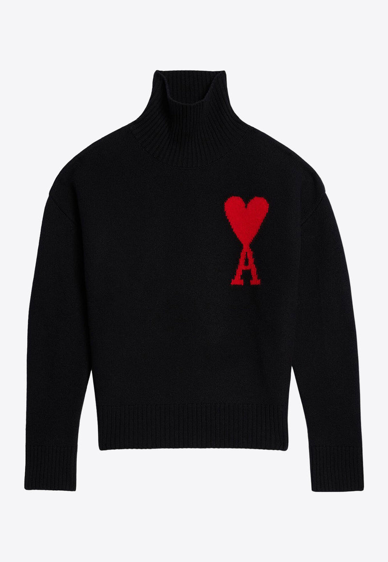 AMI PARIS Ami De Coeur Turtleneck Wool Sweater Black BFUKS402018_009