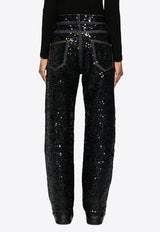 P.A.R.O.S.H Guff Sequined Straight Jeans Black D230726GUFF_813