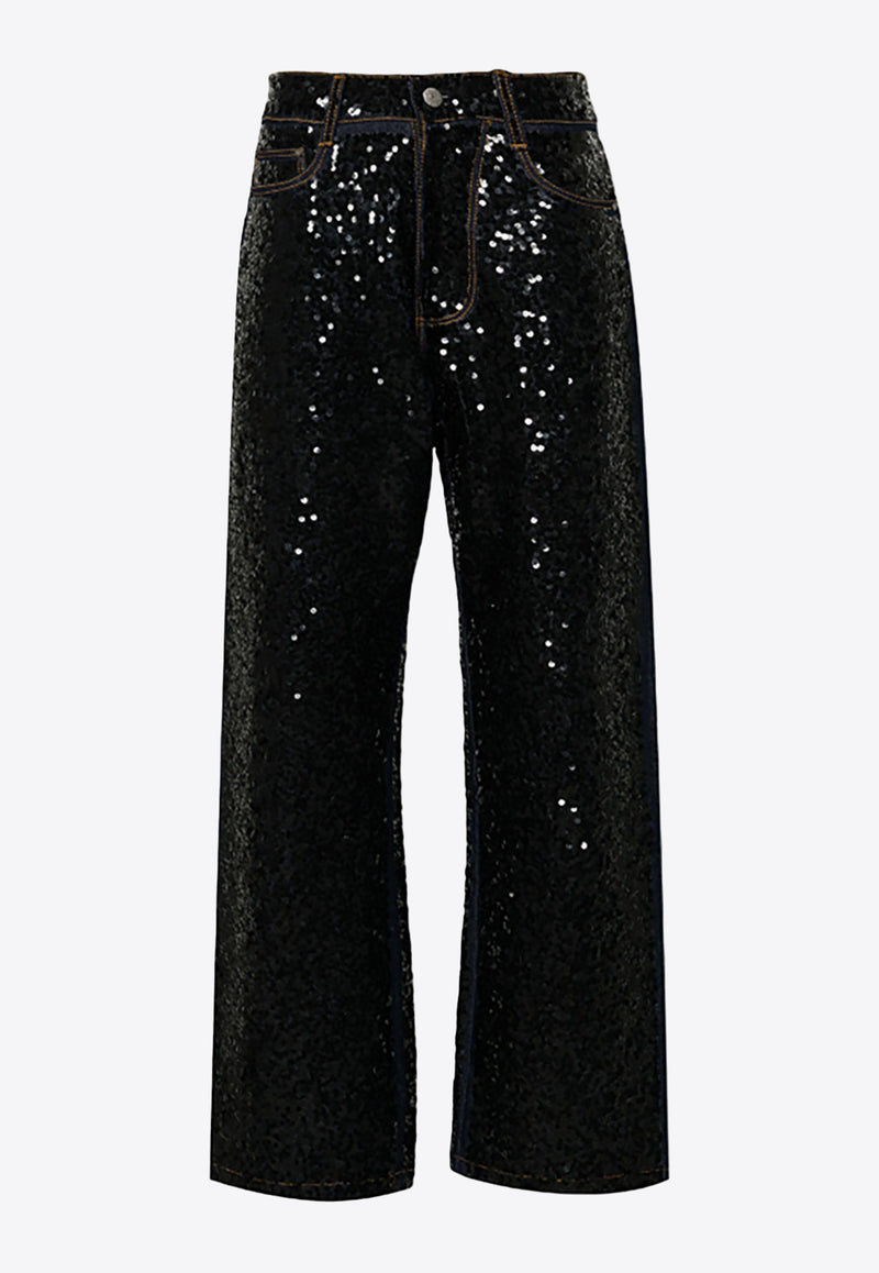 P.A.R.O.S.H Guff Sequined Straight Jeans Black D230726GUFF_813