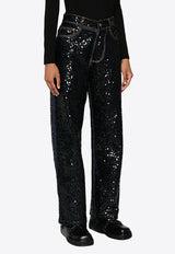 P.A.R.O.S.H Guff Sequined Straight Jeans Black D230726GUFF_813