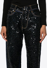 P.A.R.O.S.H Guff Sequined Straight Jeans Black D230726GUFF_813