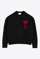 AMI PARIS Ami De Coeur Intarsia Knit Wool Sweater Black BFUKS006018_009