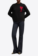 AMI PARIS Ami De Coeur Intarsia Knit Wool Sweater Black BFUKS006018_009