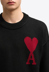 AMI PARIS Ami De Coeur Intarsia Knit Wool Sweater Black BFUKS006018_009